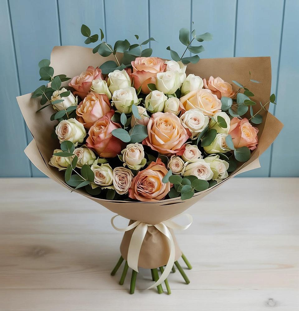 Букет цветов из: Альстромерии и Розы в Казанской Краснодарского края