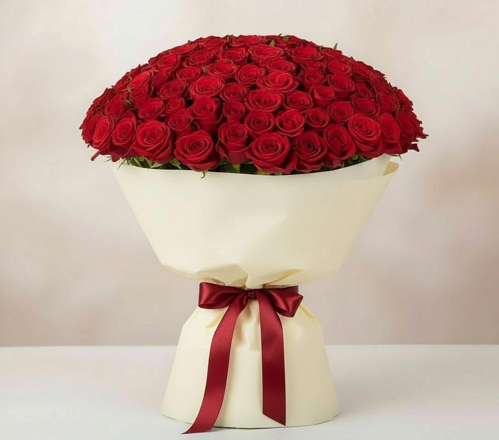 Букет 101 Красная роза Милано в Казанской Краснодарского края
