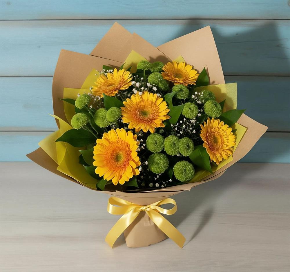 Букет цветов из: Герберы и Хризантемы в Казанской Краснодарского края