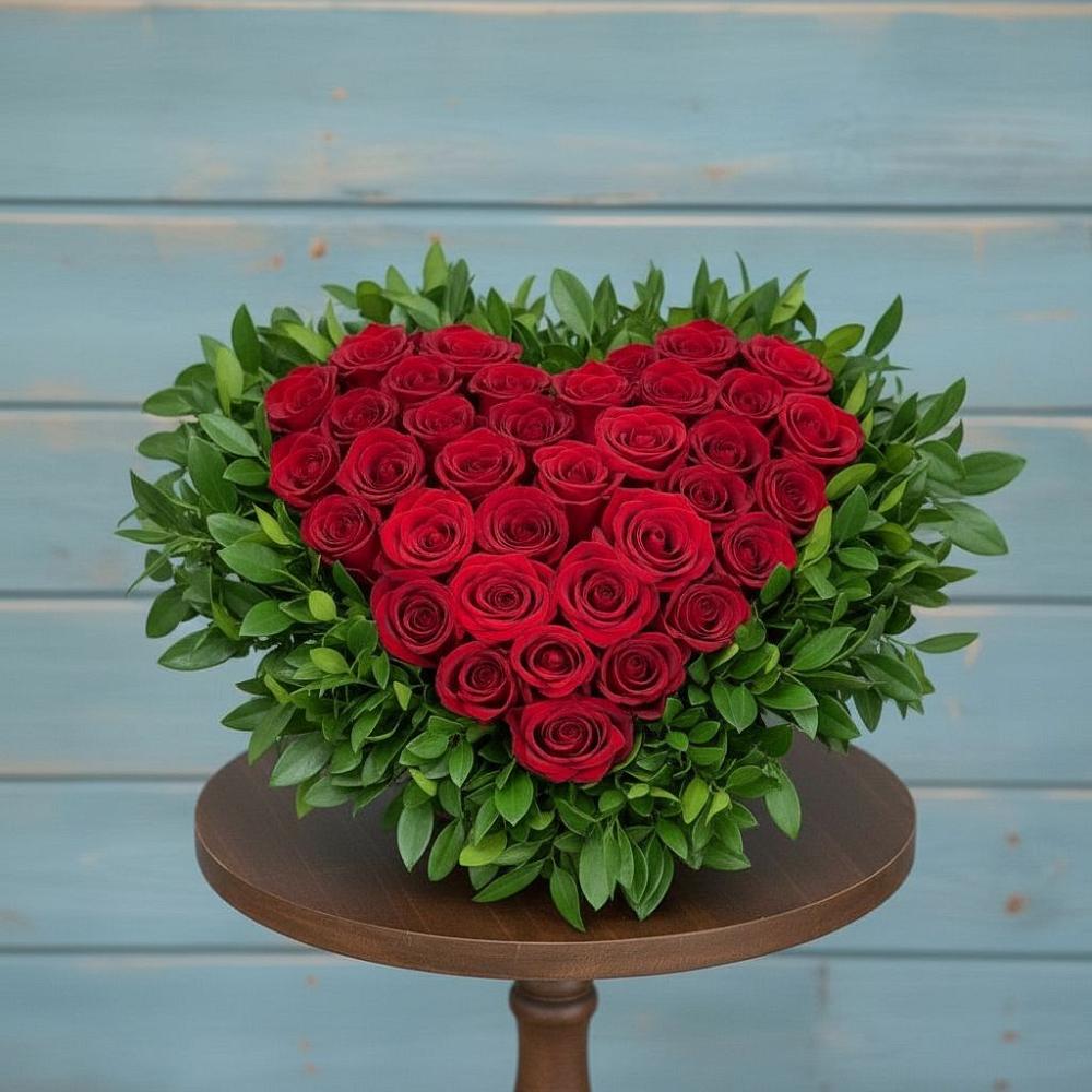 Цветочная композиция из Розы в виде сердца в Казанской Краснодарского края